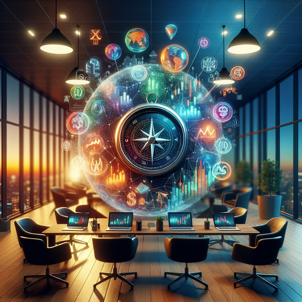 Illustration of diverse investment strategies represented by stocks, bonds, and real estate in a modern office setting.