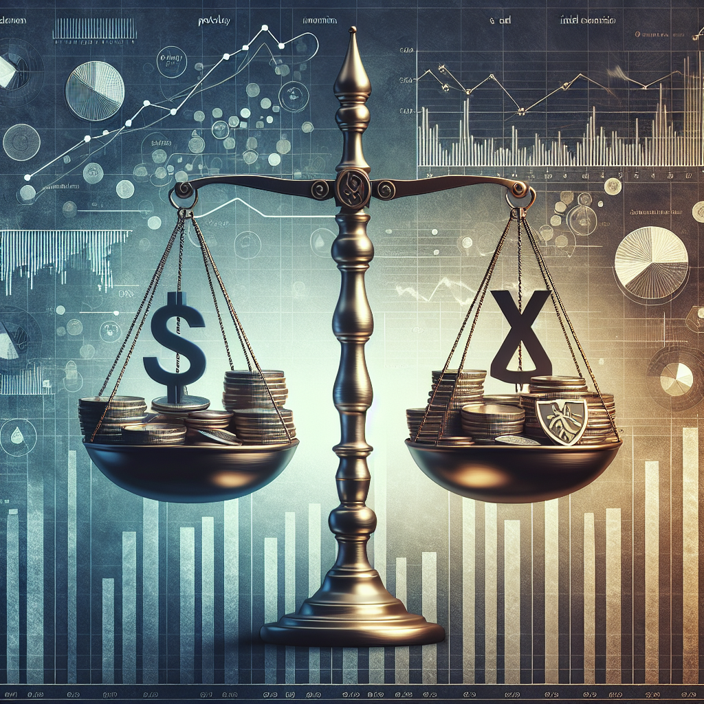 Abstract representation of tax-effective investment strategies with a balanced scale, coins, financial charts, and fund icons.