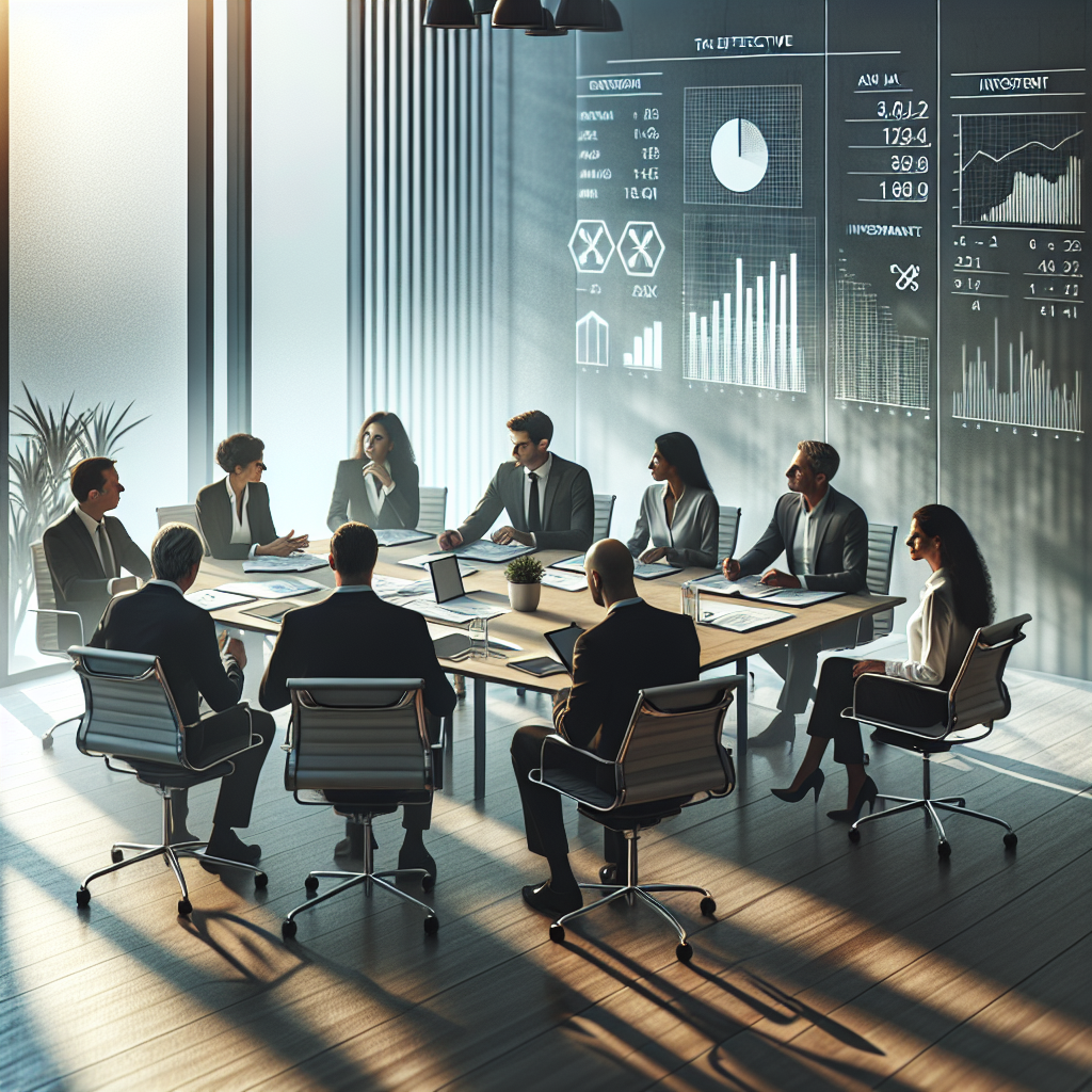 Professionals discussing tax-effective investment strategies in a modern office.