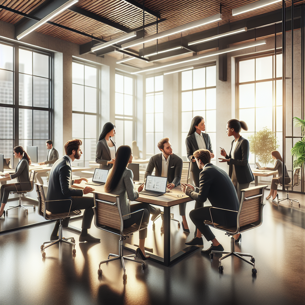 Diverse group of entrepreneurs collaborating in a modern office setting.