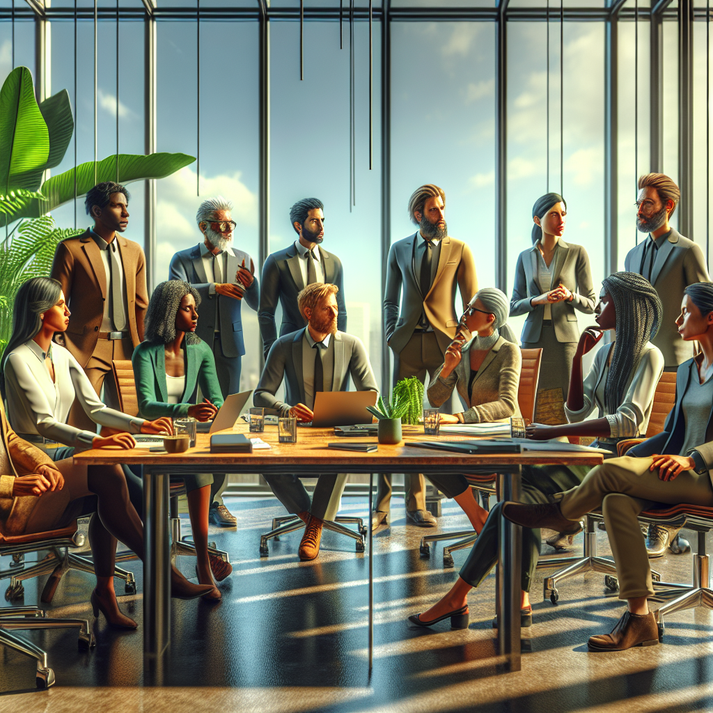 Entrepreneurs in a meeting, symbolizing the '10 D's of Entrepreneurship', in a modern office setting.