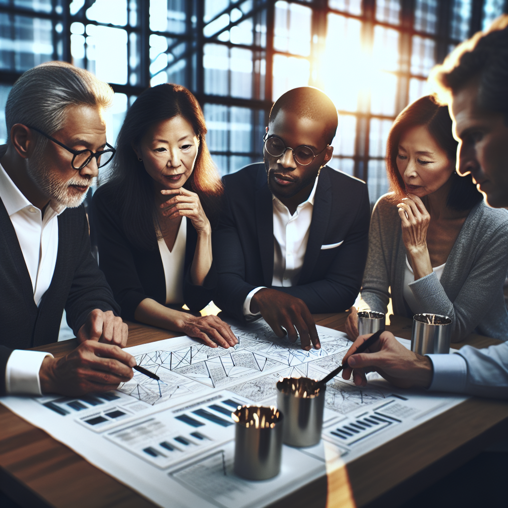 A diverse group discussing TFSA investment strategies at a table in a modern office.