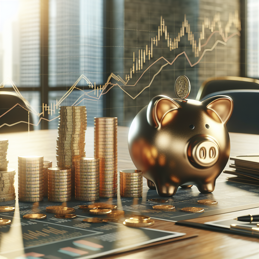 A realistic image showing financial tools like coins, stock graphs, and a piggy bank symbolizing TFSA strategies.