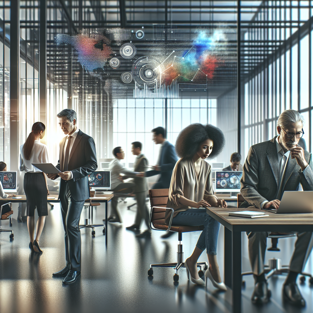 A diverse team collaborating in a modern office symbolizing entrepreneurship.