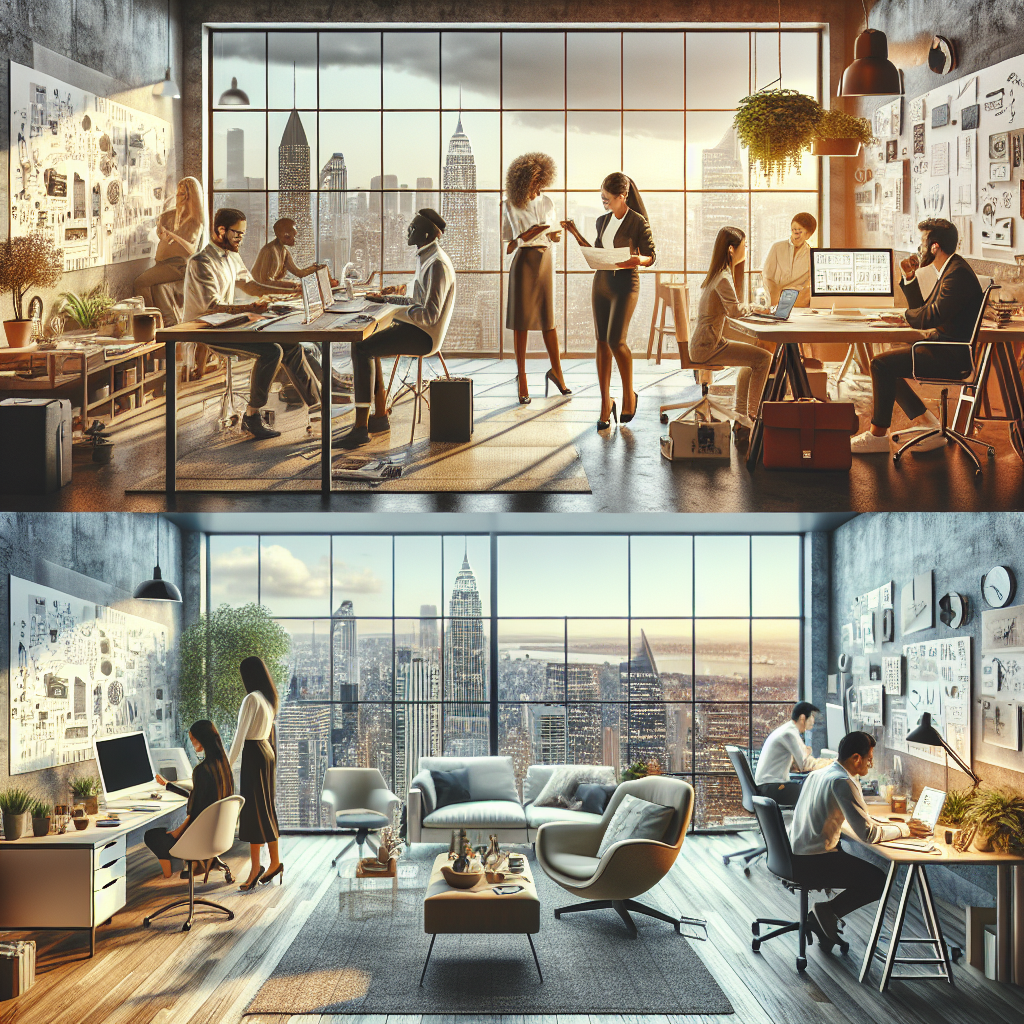 Entrepreneurial workspace with a co-working space and a home office.