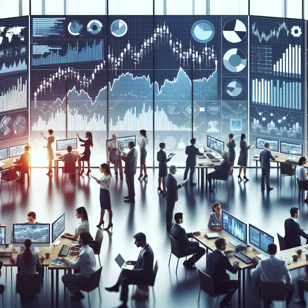 A diverse group of professionals engaged in financial strategy discussions in a modern office setting.