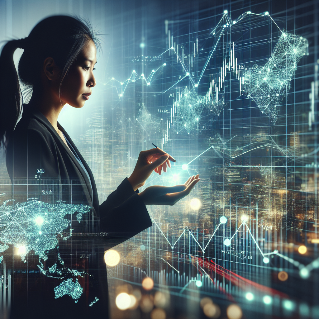 Abstract representation of quantitative investment strategies with silhouette of a businessperson and digital financial graphs.