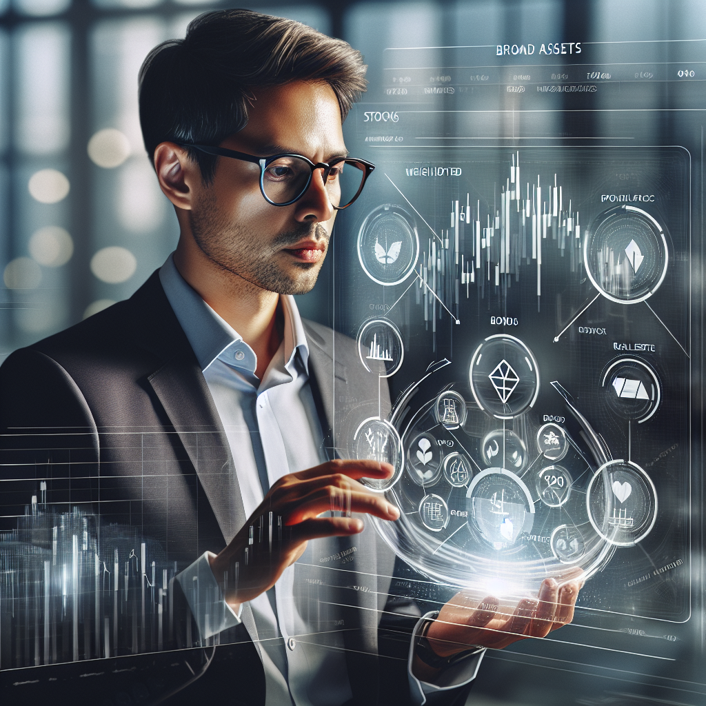 An investor analyzing a weighted average investment strategy through a digital interface in a modern office setting.