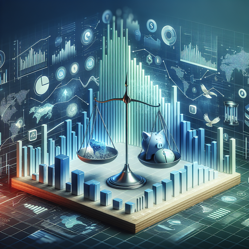 A realistic image of weighted average investment strategy with financial assets and digital scale.