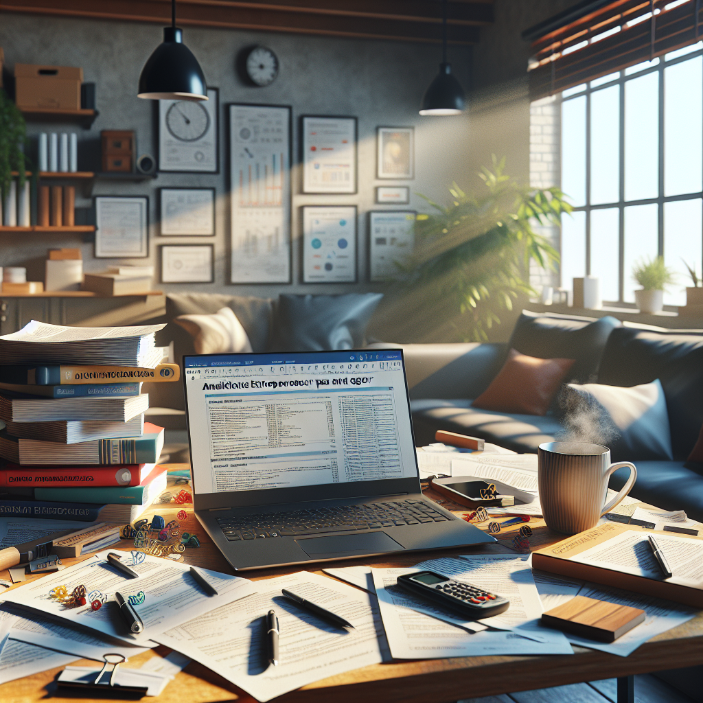A workspace depicting an entrepreneur studying with KNEC past papers and a laptop.