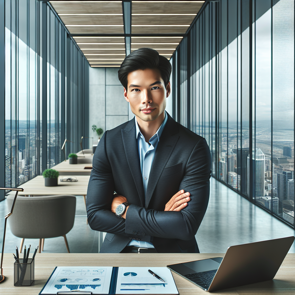 A South Asian male entrepreneur in a modern office setting, embodying ambition and creativity.