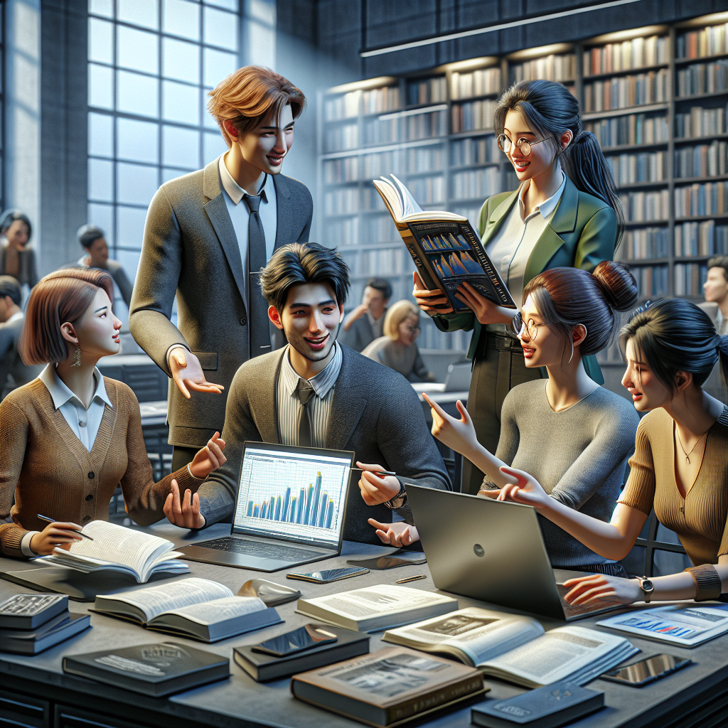 Students discussing investment strategies at a university campus.