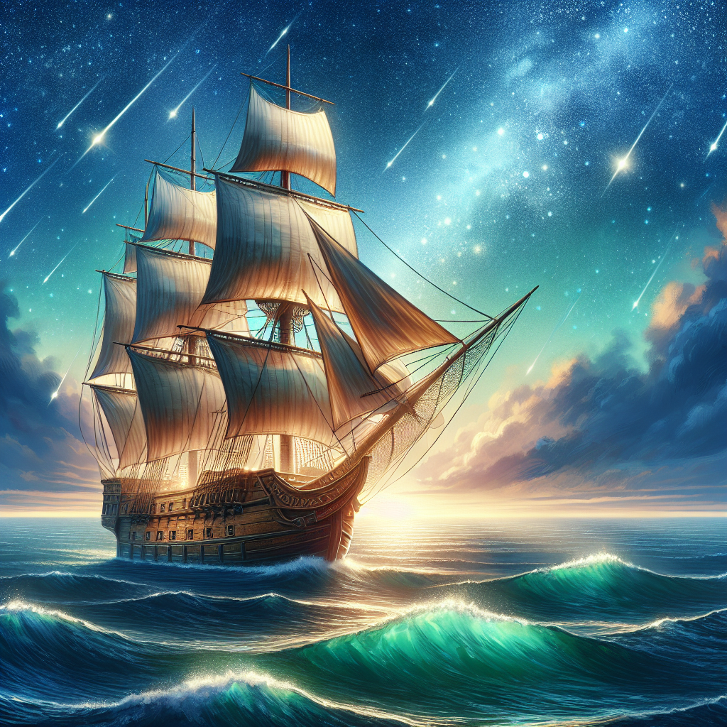 A sailing ship on a bright ocean representing a financial journey.