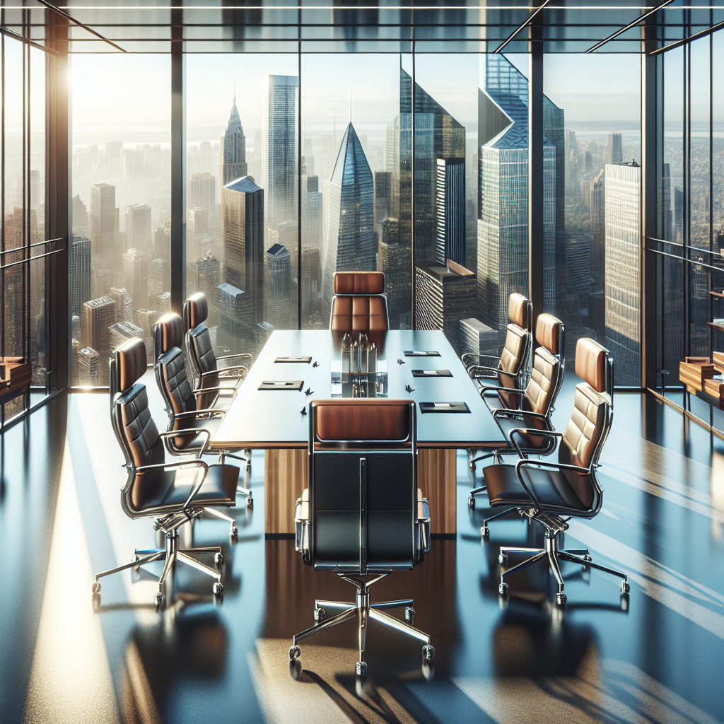 A modern office conference room inside a skyscraper, representing Goldman Sachs' luxurious work environment.