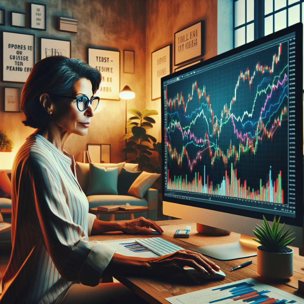Retail investor analyzing stock charts on a computer in a home office.
