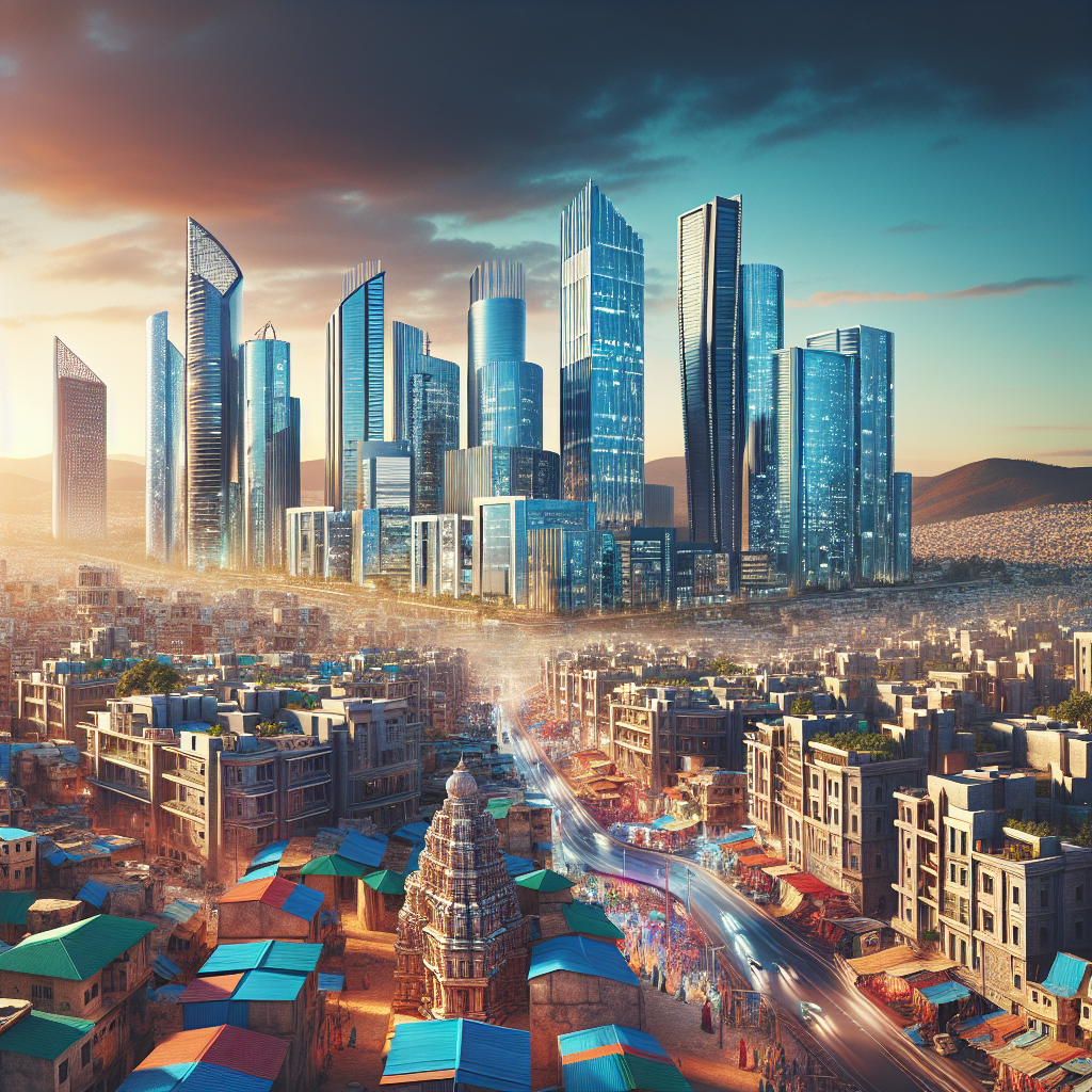 Hyderabad investment landscape with cityscape and a traditional market.