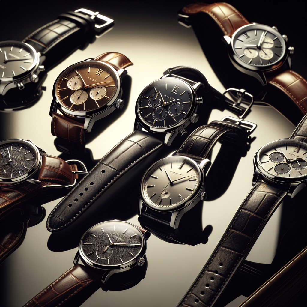 A collection of affordable luxury watches from Tissot, Coach, and Hugo Boss displayed elegantly on a dark surface, exuding sophistication and luxury, with soft, uniform lighting to highlight their details.