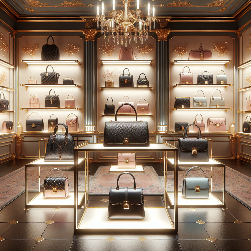 Interior of a high-end boutique with discounted premium handbags on display.