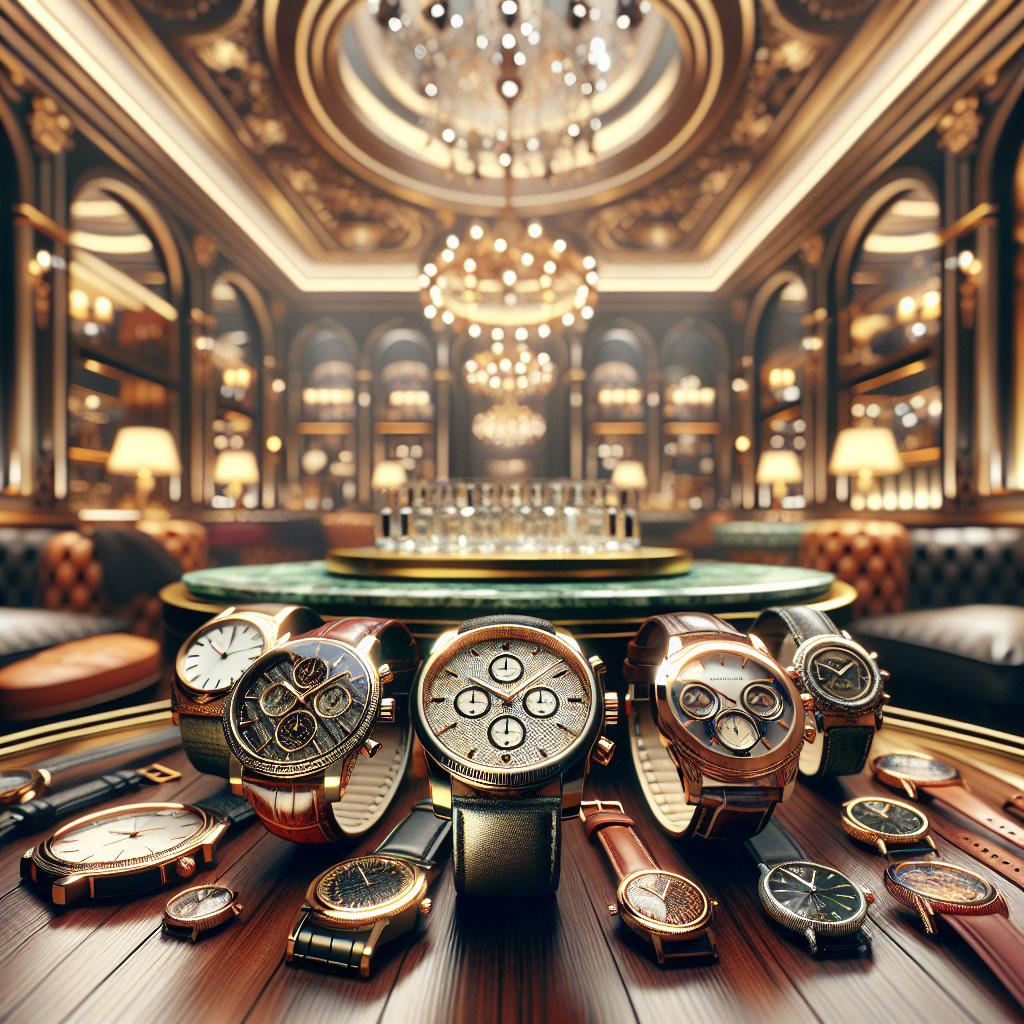 A range of affordable luxury watches from various brands displayed elegantly in an upscale boutique setting.