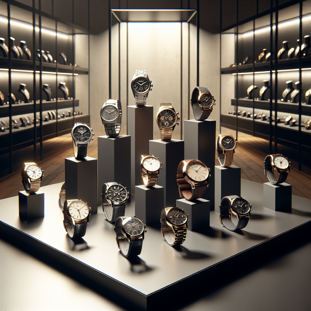 Realistic image of affordable luxury watches on an elegant display.