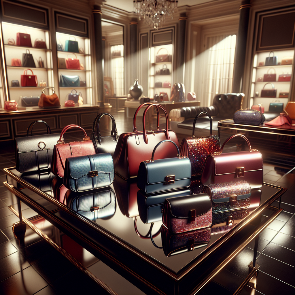 A collection of luxury handbags on display in a high-end boutique.