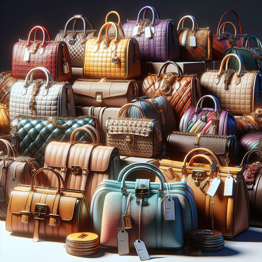 Elegant arrangement of discounted luxury handbags in a realistic style.