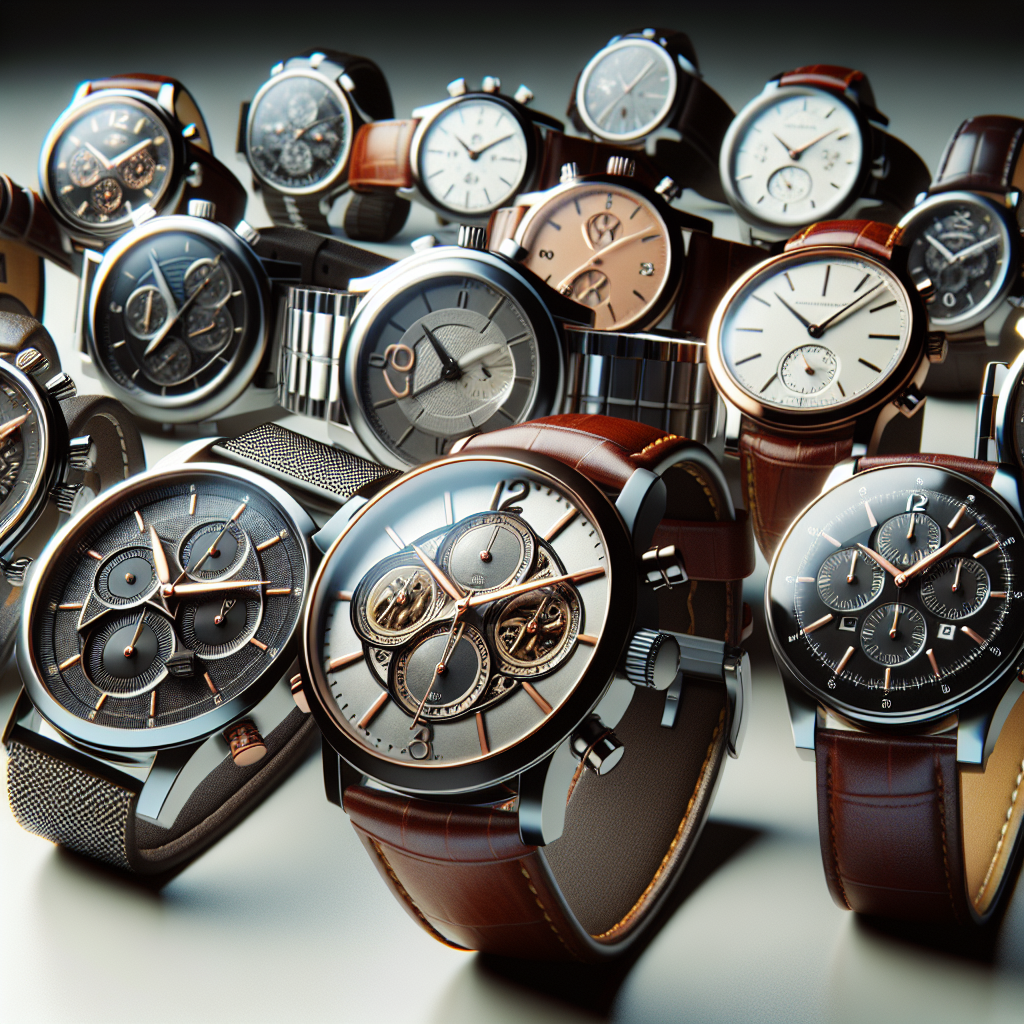 A collection of realistic designer watches displayed elegantly.