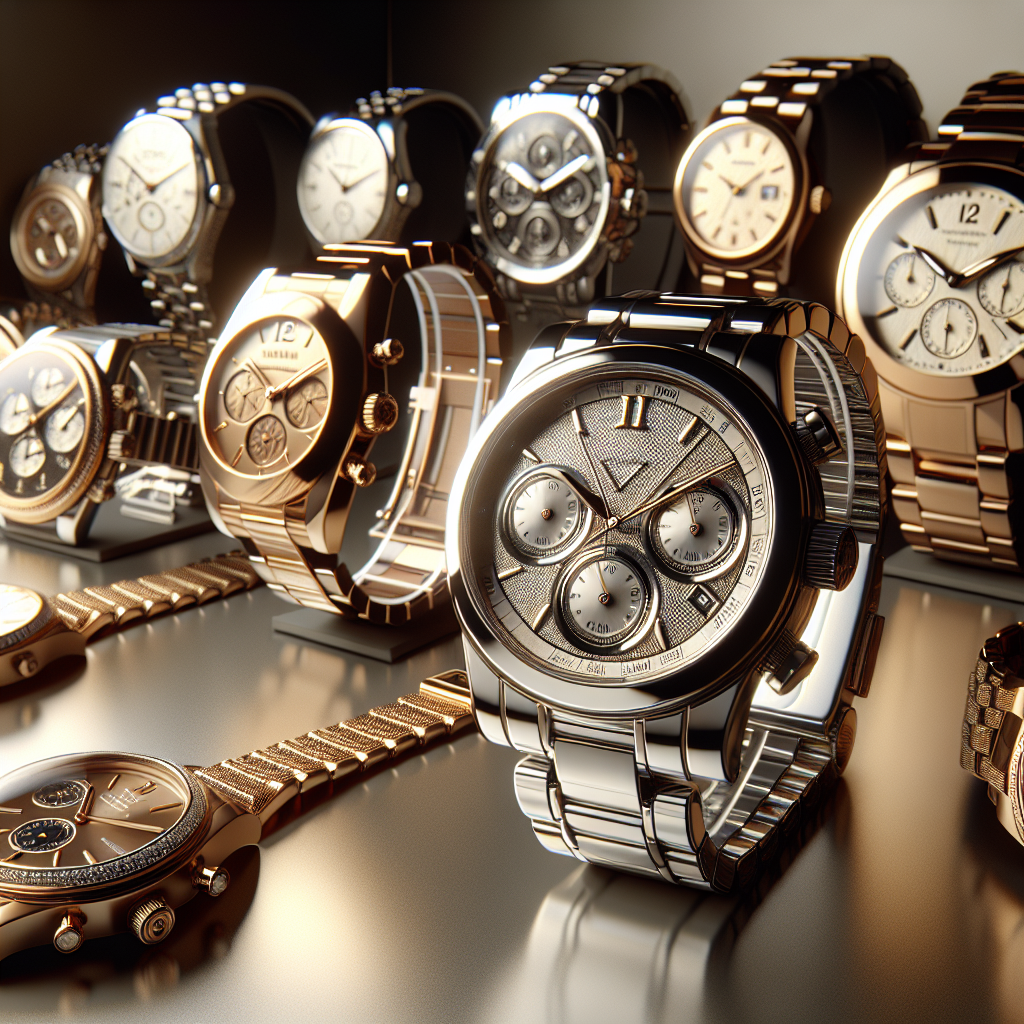 A collection of luxurious designer watches displayed elegantly.