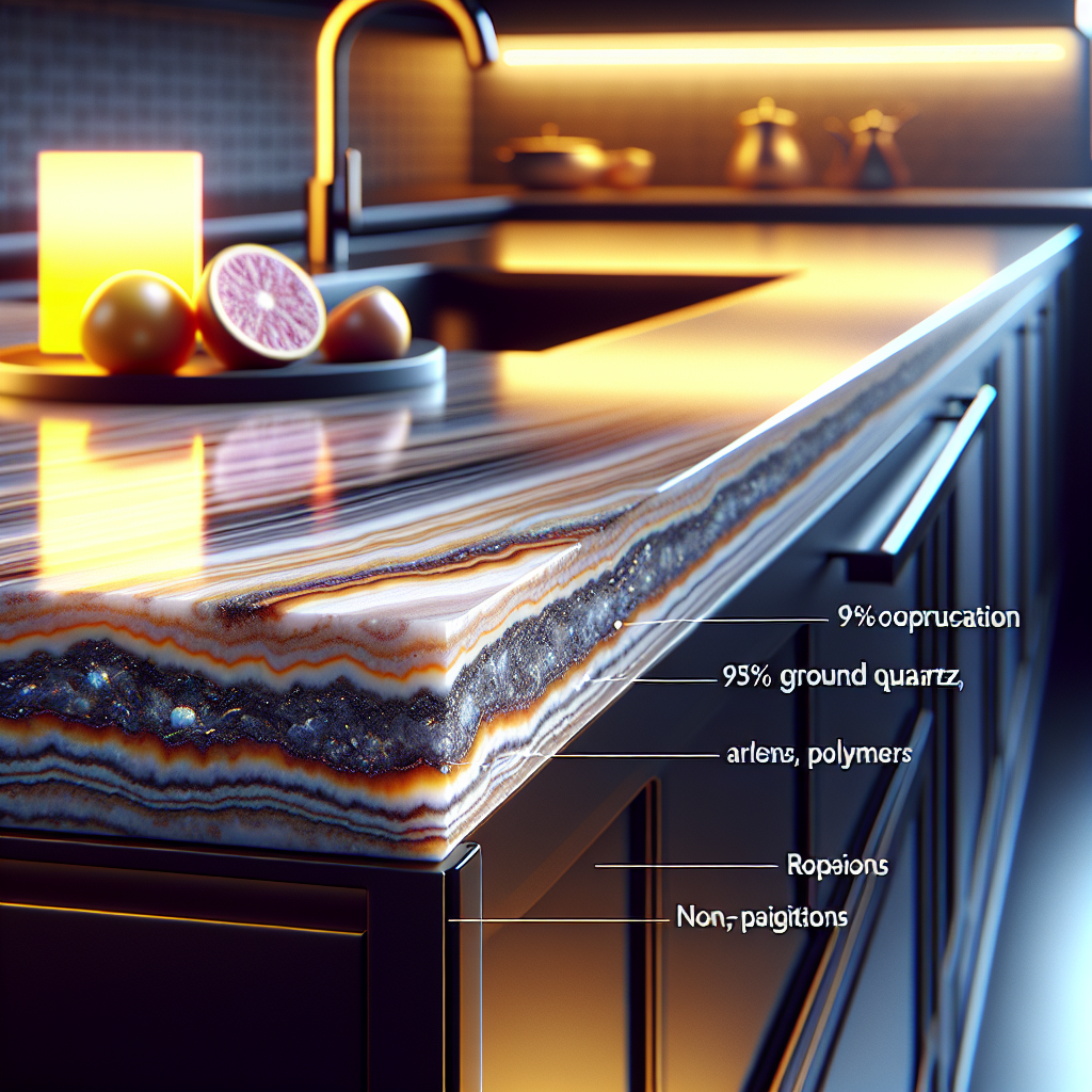 Close-up of a quartz countertop showcasing its composition and texture.