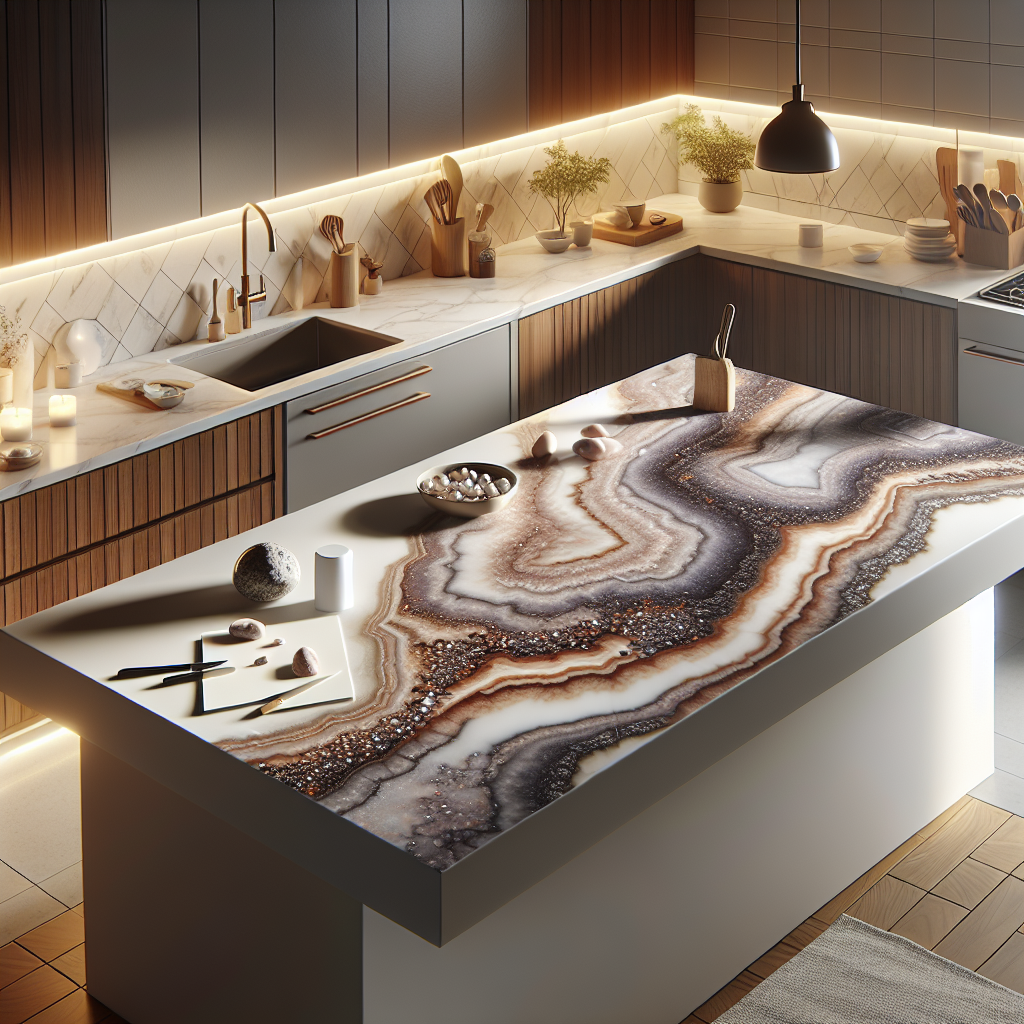 Realistic image highlighting the composition and elegance of a quartz countertop.