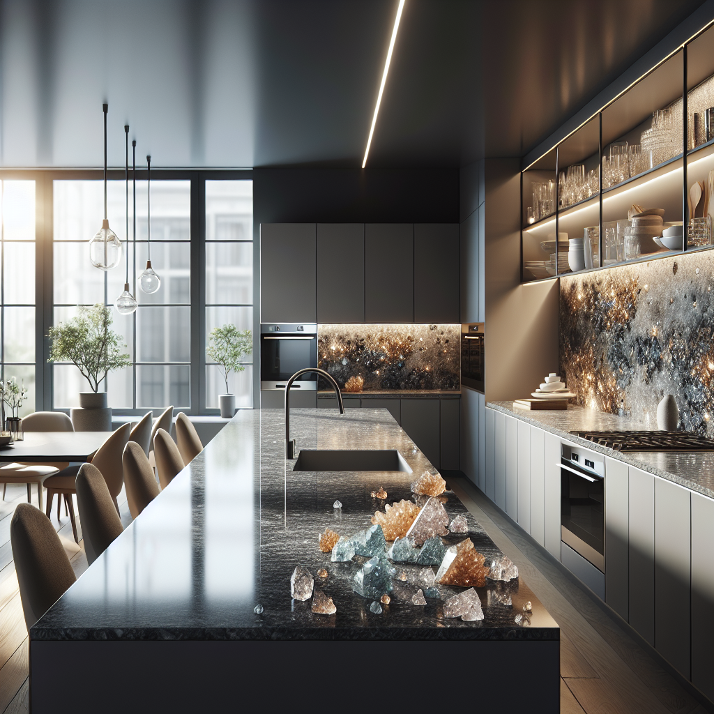 Modern kitchen with sleek quartz countertops, natural lighting, and stainless steel appliances.