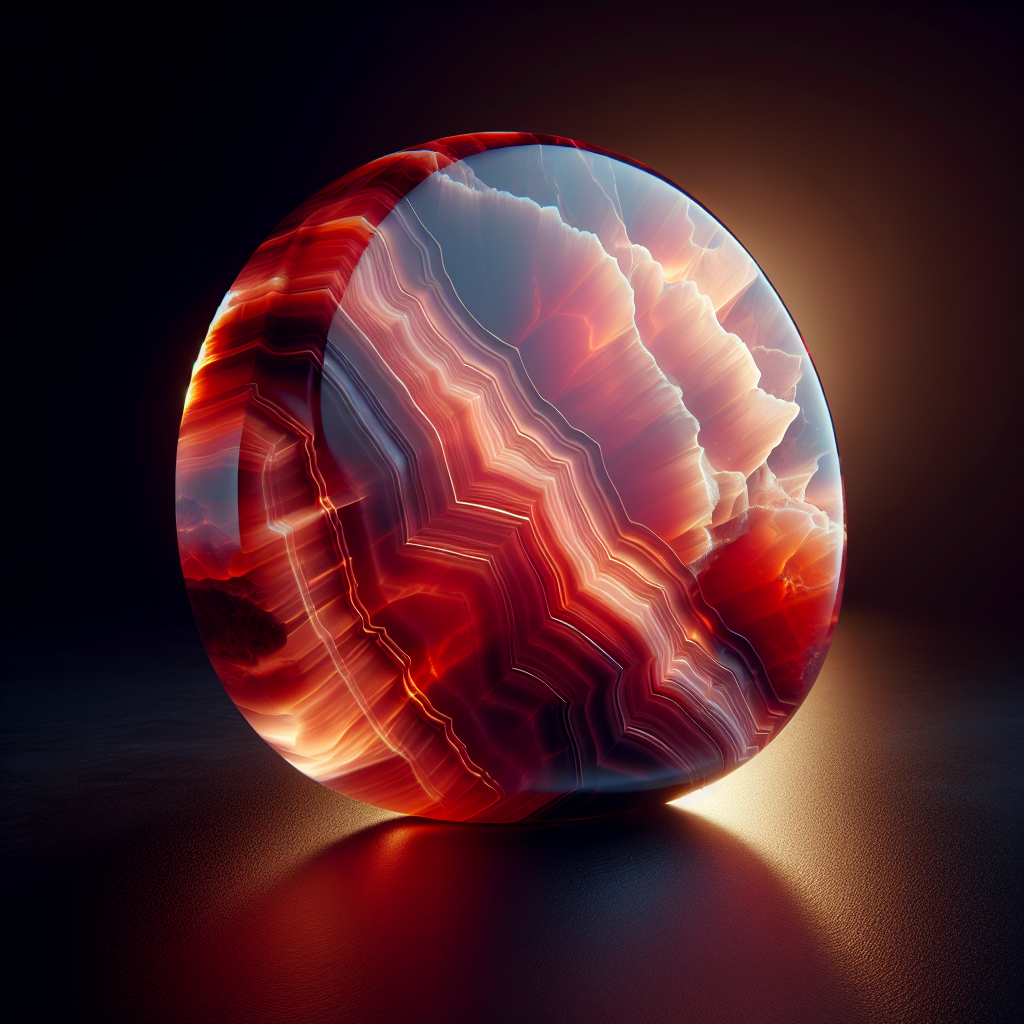 Realistic image of Red Onyx Stone with vibrant hues and intricate veining.