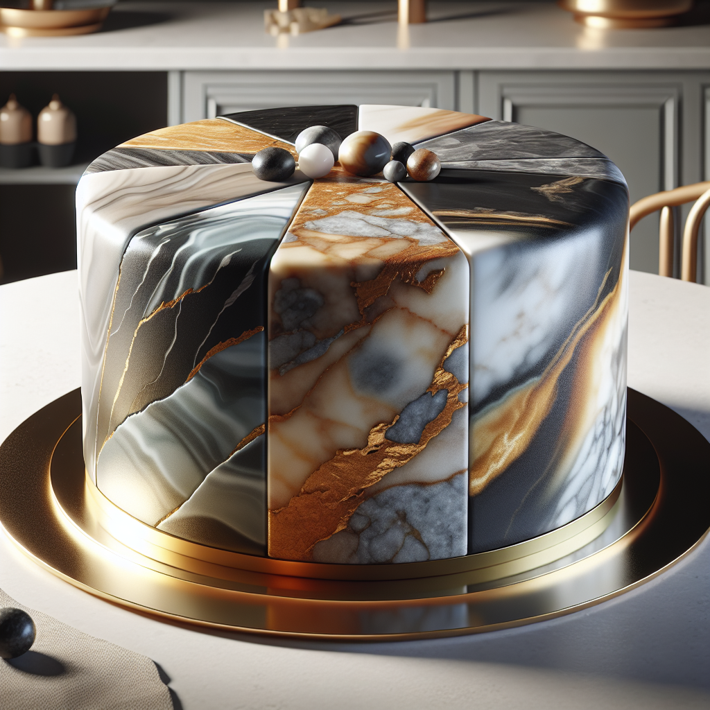 A realistic image of an I Stone 케이크, designed to resemble polished stones, highlighting its artistic and luxurious presentation.