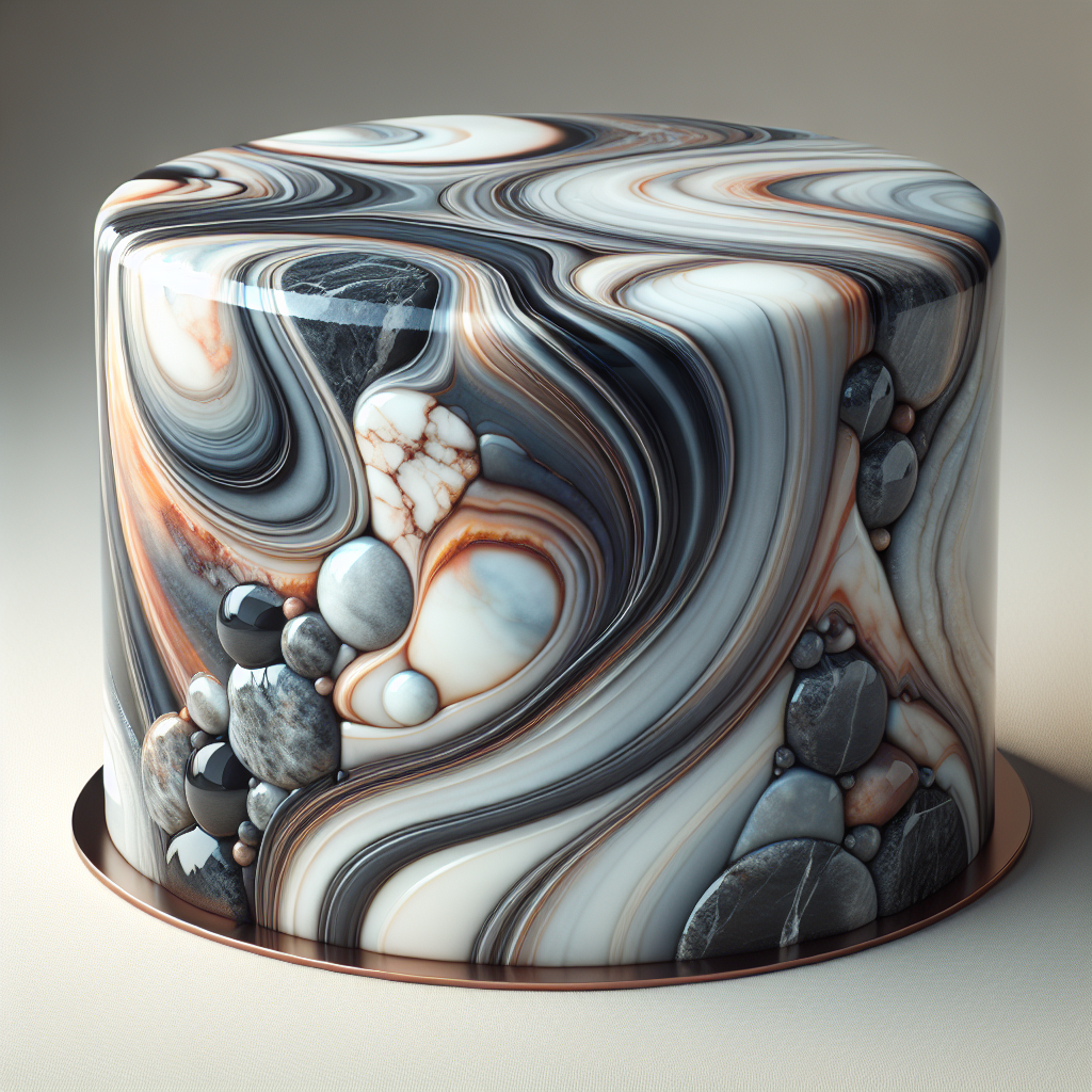 A realistic depiction of I Stone 케이크 resembling polished stones with intricate textures and natural stone colors.