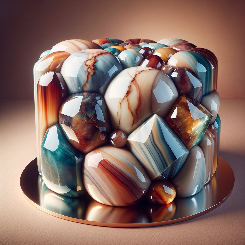 Realistic image of an I Stone 케이크, resembling polished stones.