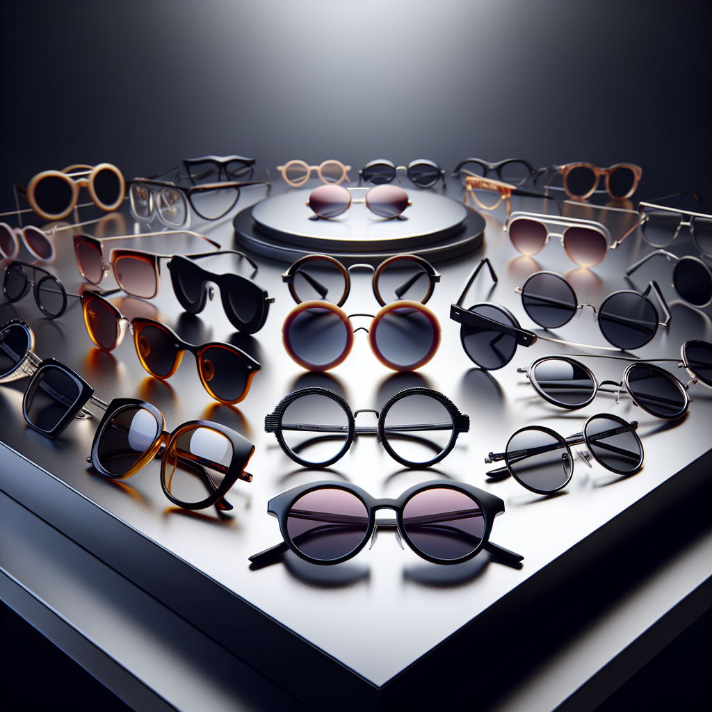 Stylish Bonita eyewear frames on a glossy surface with diverse shapes and colors.