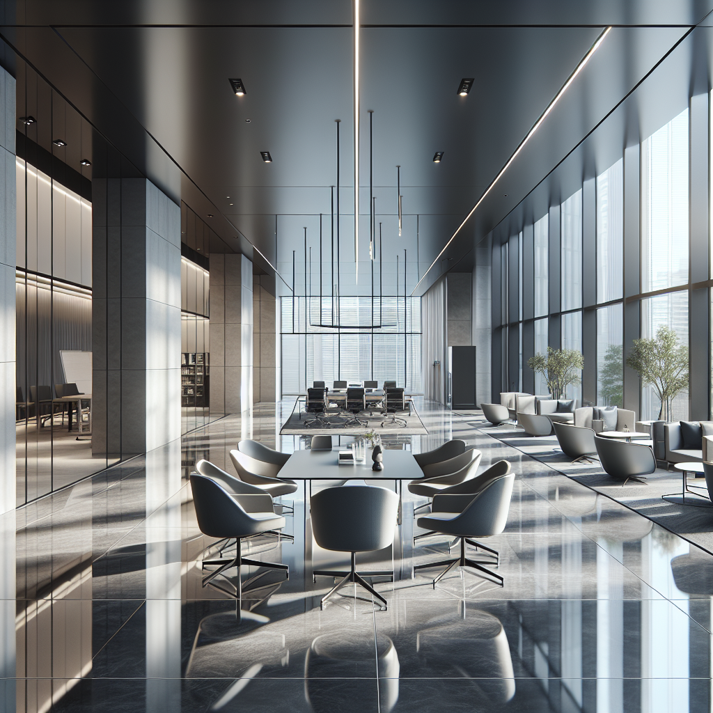 A modern commercial interior showcasing Nitoflor SL 4000 flooring with sleek furniture and natural lighting.