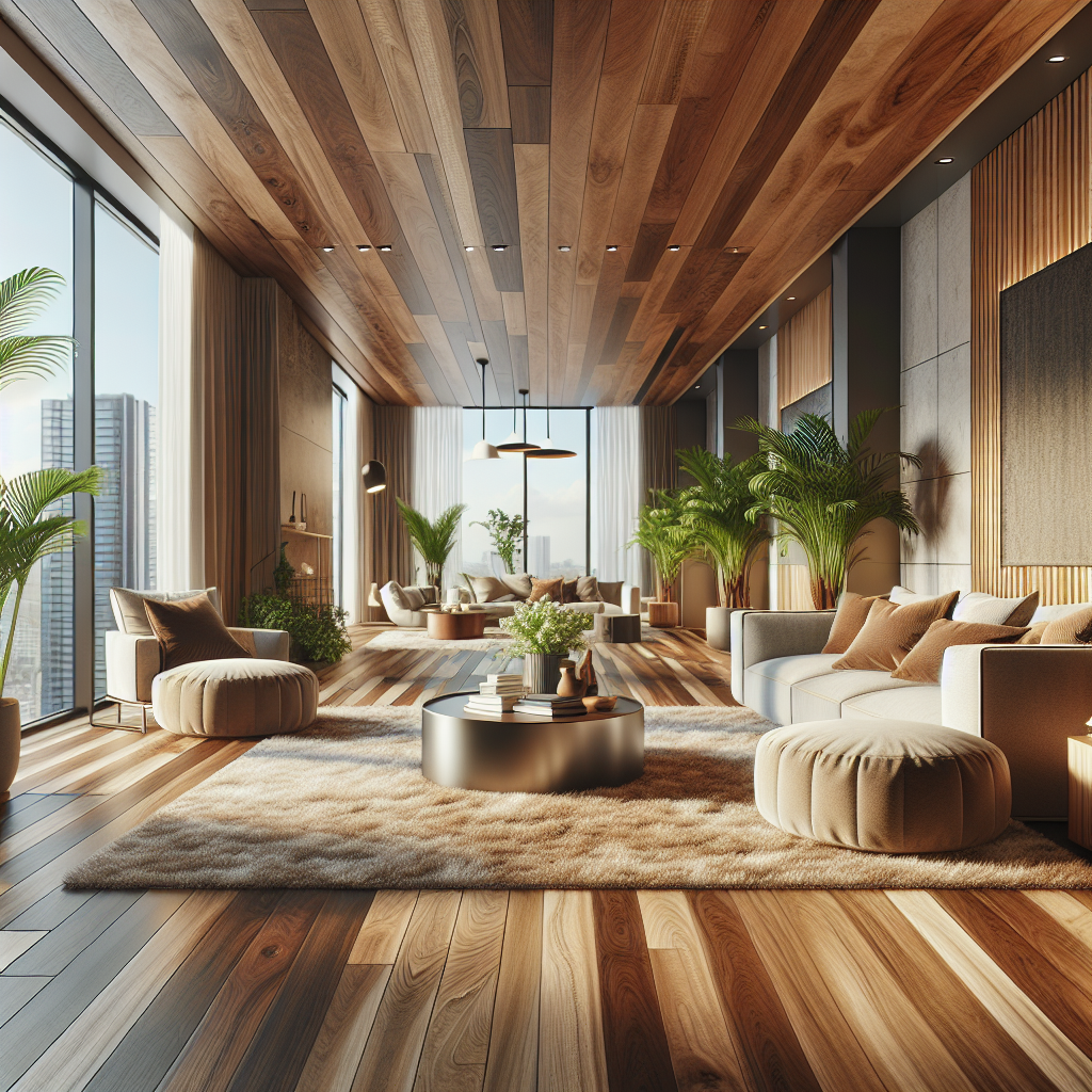 A modern living room featuring elegant vinyl flooring with wood-like texture.