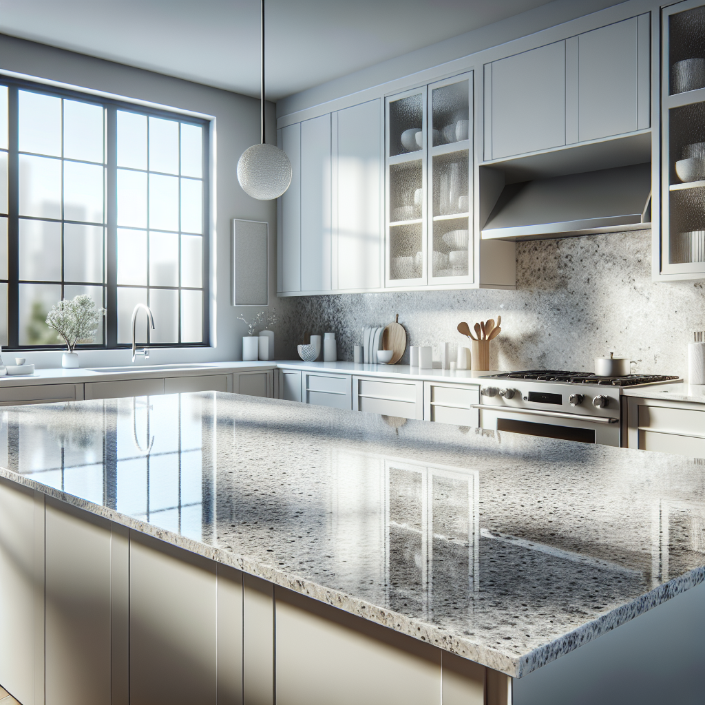 An elegant quartz countertop in a modern kitchen.