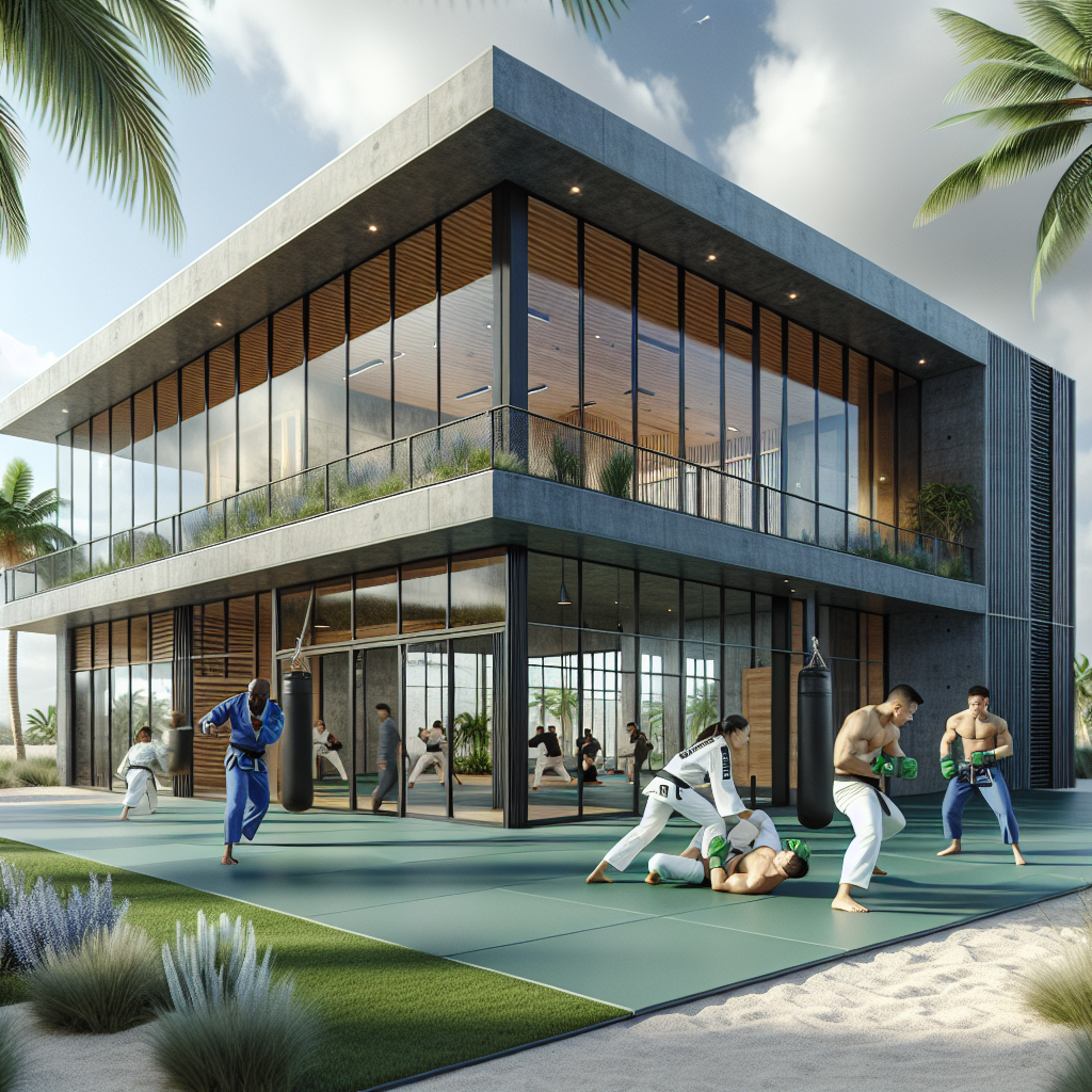 A realistic depiction of the Onyx MMA North training hub with martial arts training in progress.