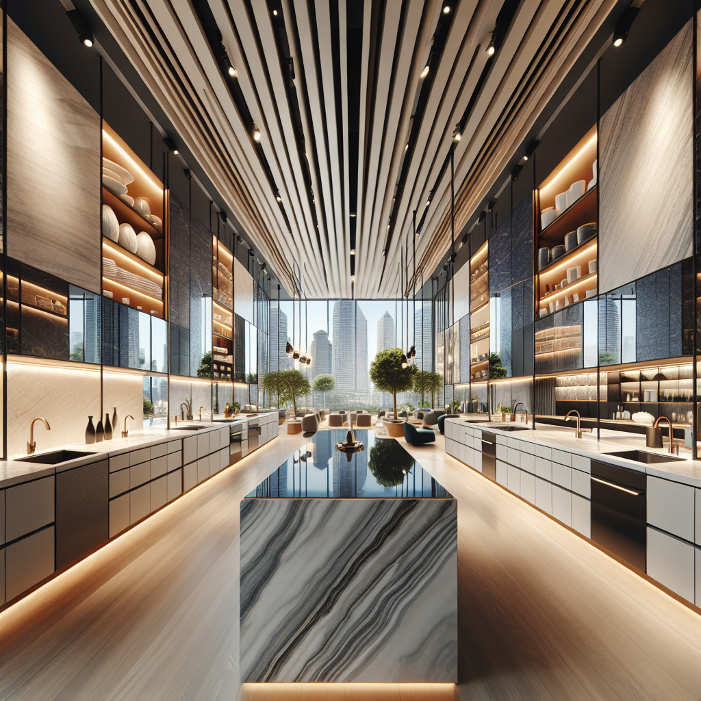 Interior view of the Cosentino Showroom in Singapore with surfaces and design elements.