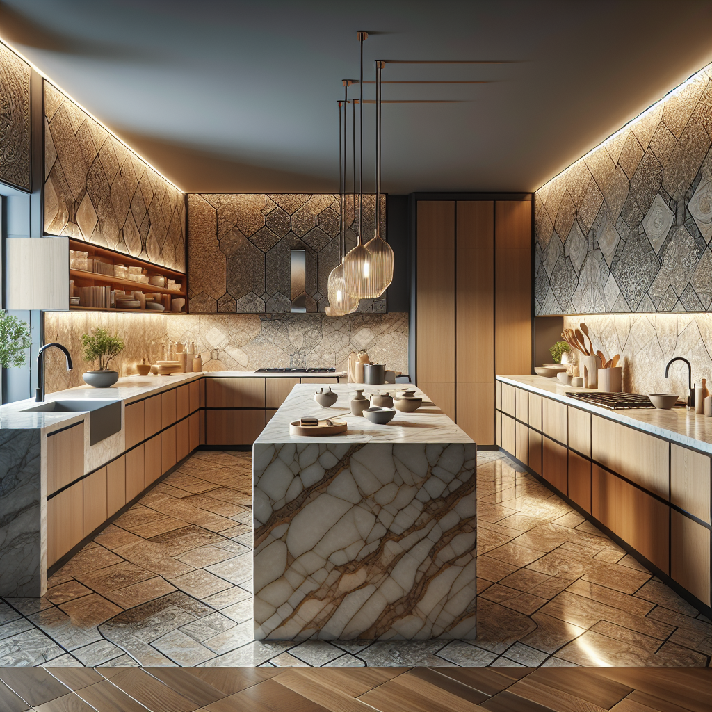 A luxurious kitchen with Gardenia Slabs and Dekton surfaces.