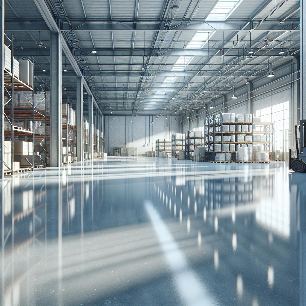 A smooth light gray self-leveling epoxy floor in a commercial setting.