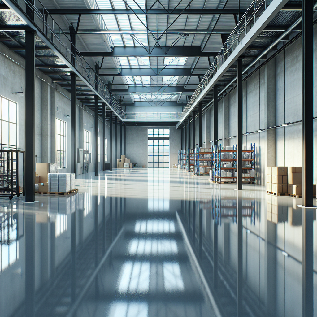 A modern commercial space with a glossy epoxy floor coating.