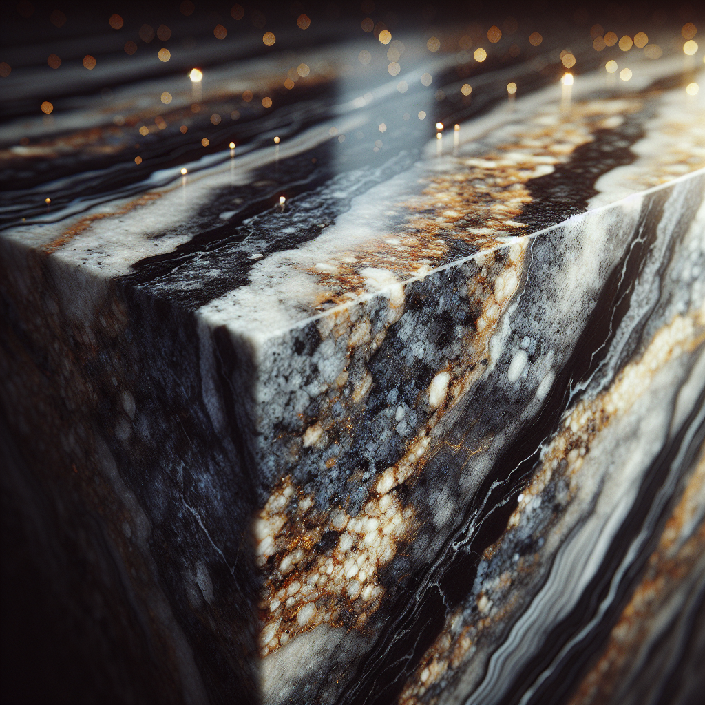 Close-up image of a polished granite slab showing natural flatness and color variations.