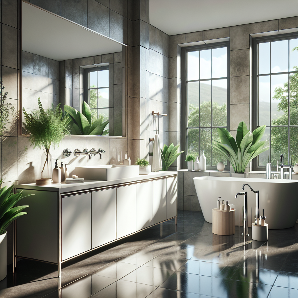 A modern bathroom featuring H&M products, including a stylish vanity and eco-friendly decor.