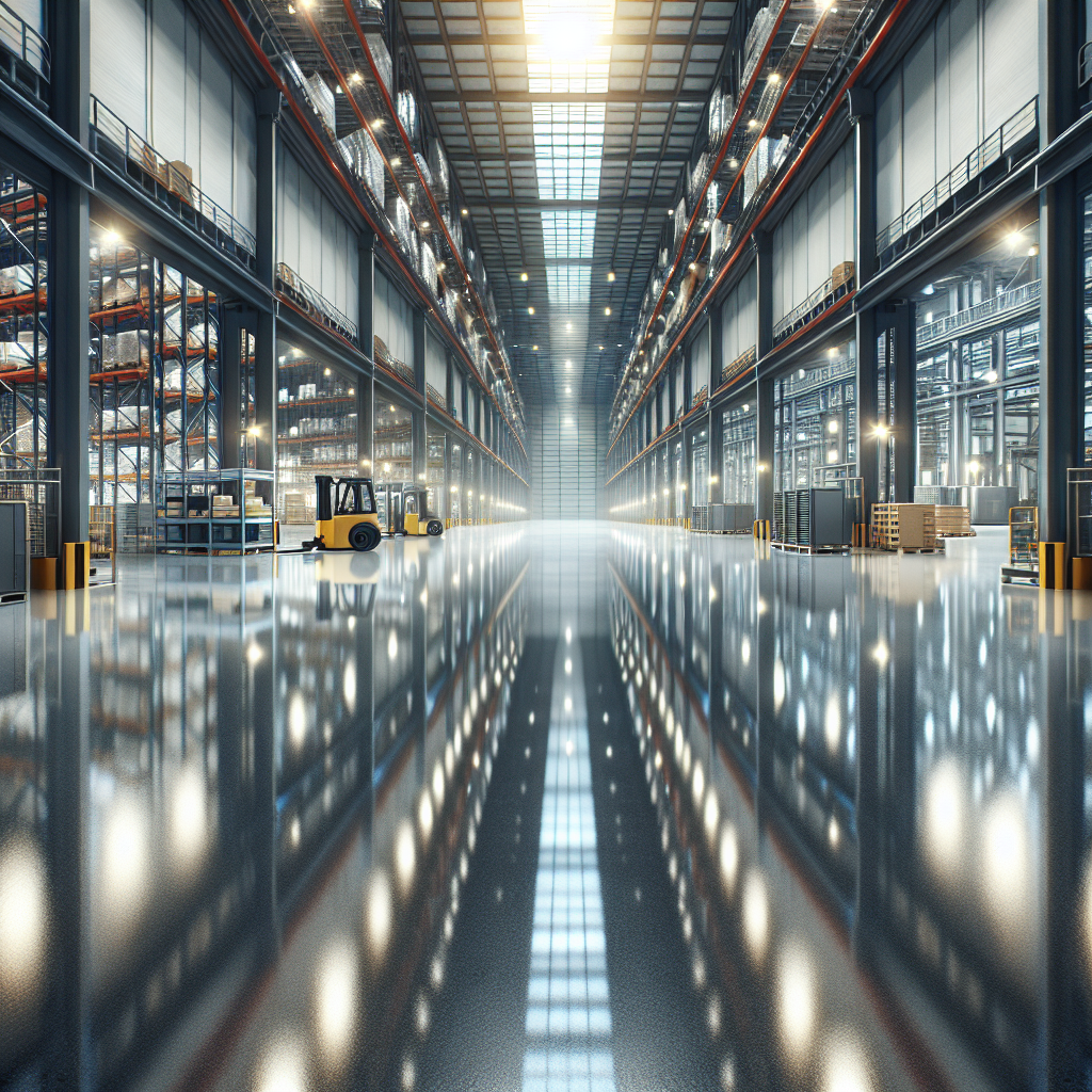 Interior of a warehouse with seamless Nitoflor SL 1000 TDS flooring.