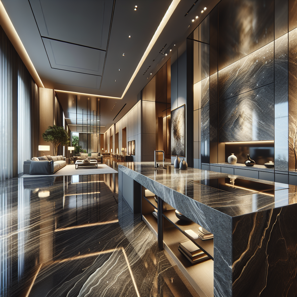 A modern living space showcasing Florim Stone surfaces.