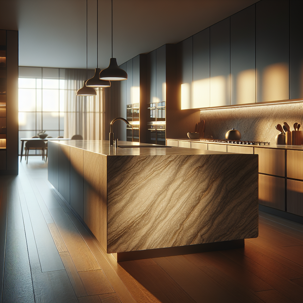 A modern kitchen countertop made from Florim Stone, showcasing its sleek and durable surface.