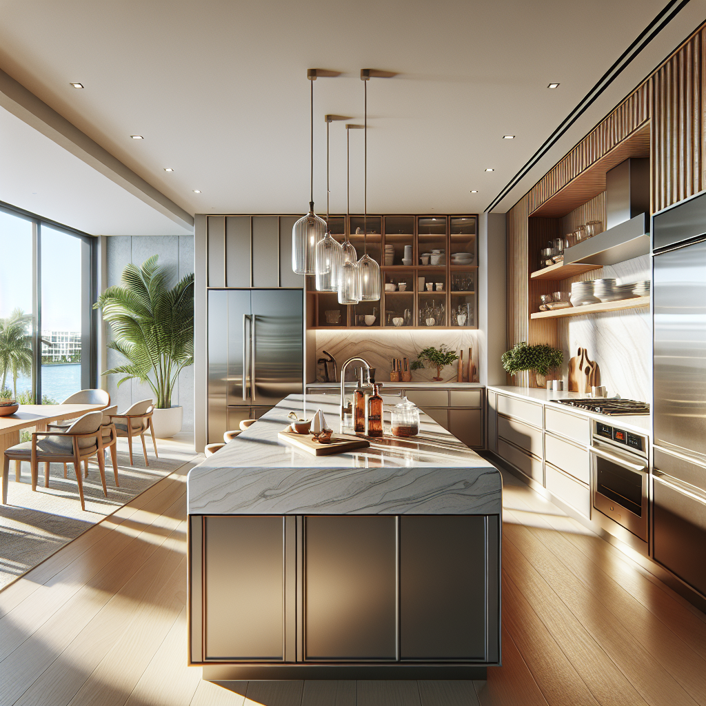 A realistic depiction of a modern kitchen countertop with luxurious finishes and state-of-the-art appliances.